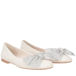 Ballerina Eden in pelle con fiocco colore avorio