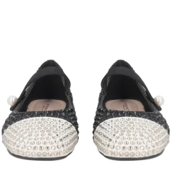 Ballerina Eden in pelle con strass colore avorio/nero