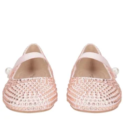 Ballerina Eden in pelle con strass colore cipria