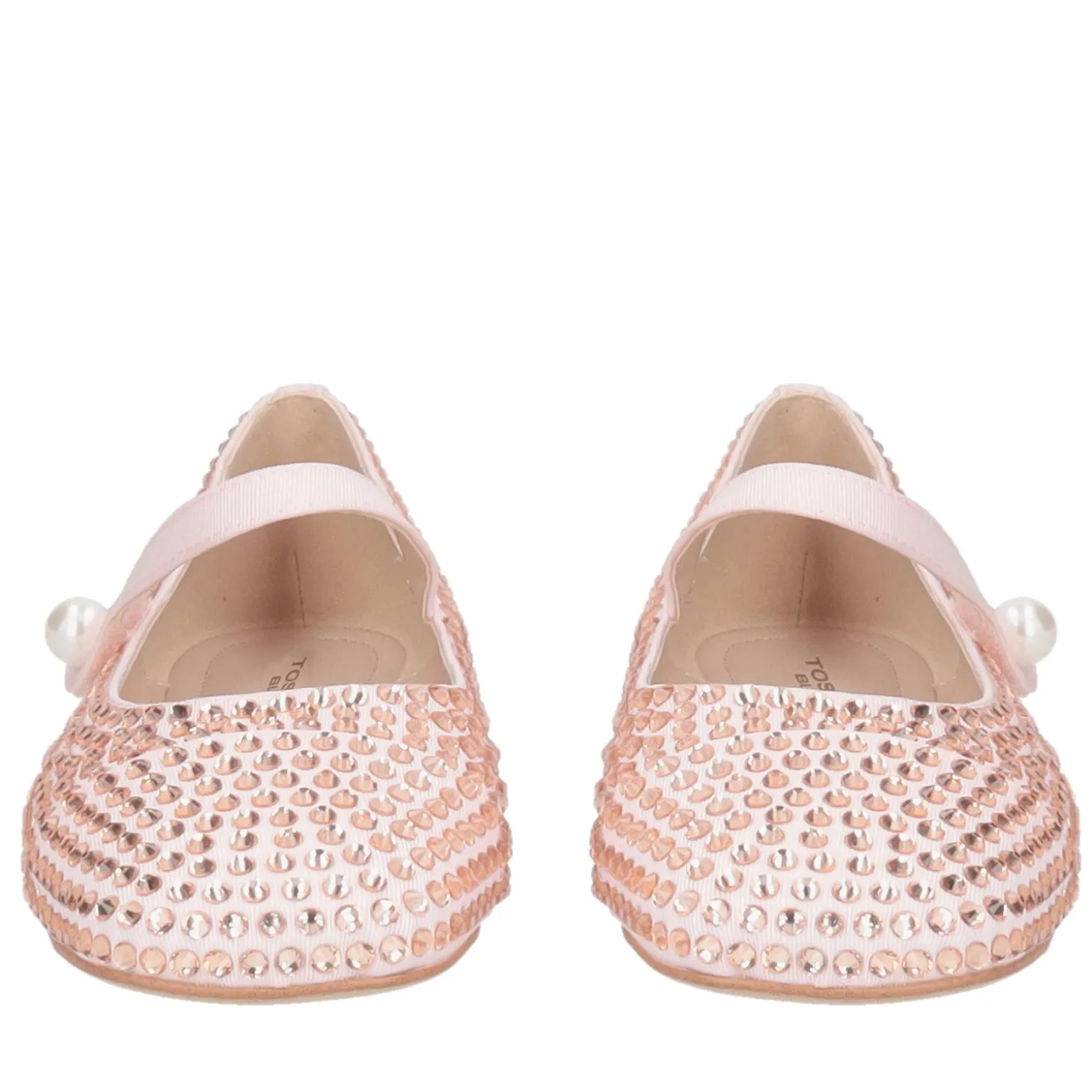 Ballerina Eden in pelle con strass colore cipria