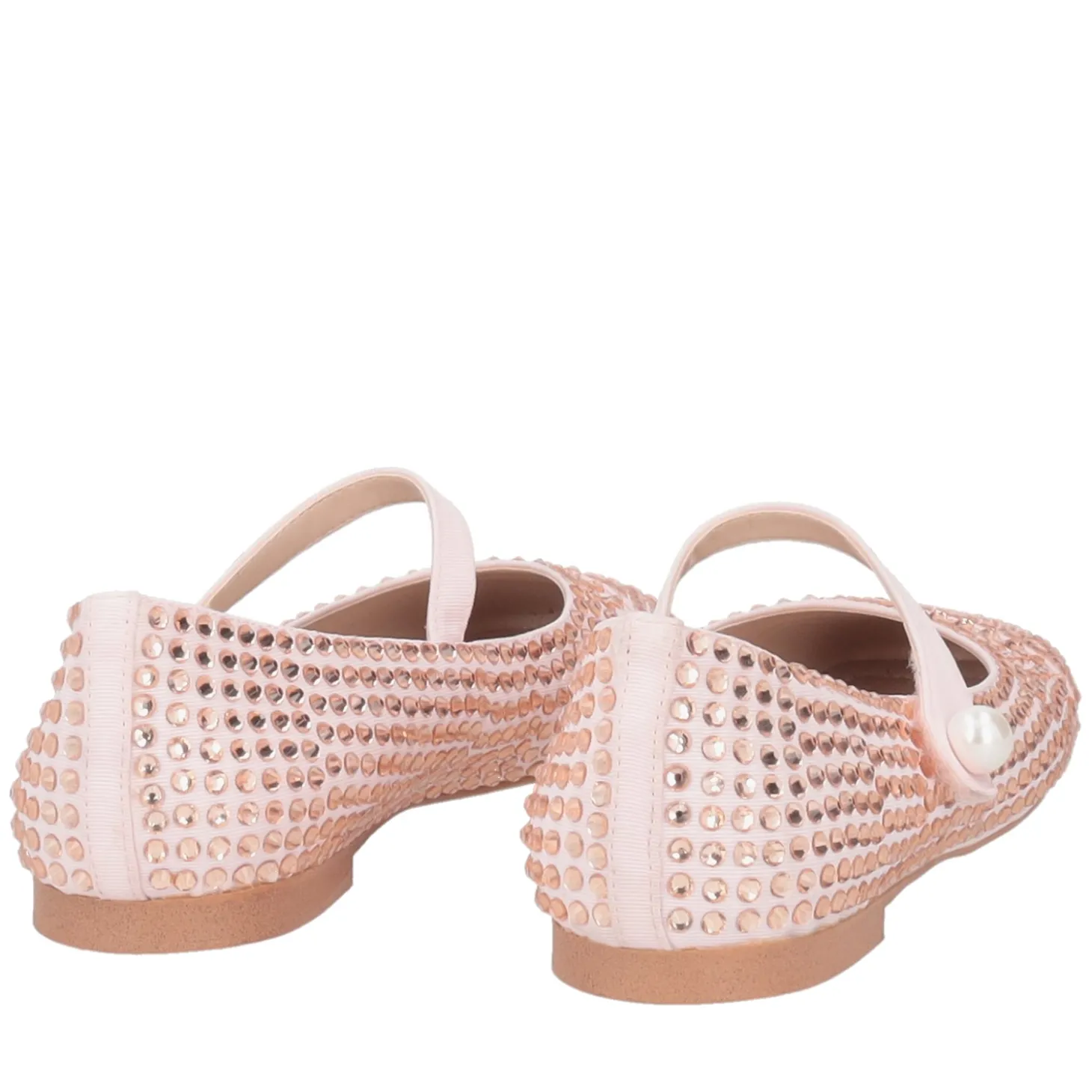 Ballerina Eden in pelle con strass colore cipria