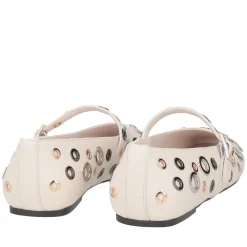 Ballerina Fern in pelle con borchie colore avorio