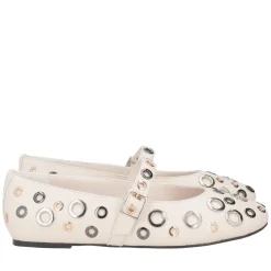 Ballerina Fern in pelle con borchie colore avorio