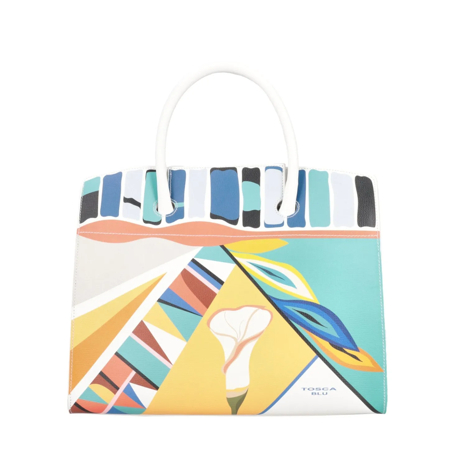 Borsa a mano con stampa colorata colore bianco