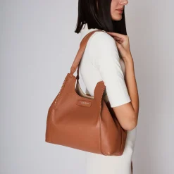 Borsa grande con intreccio Marcella colore cuoio