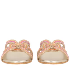 Ciabatta Rainbow con strass e perline colore oro