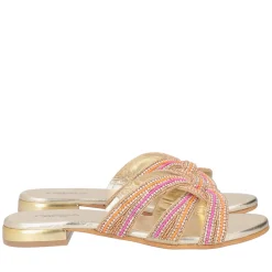 Ciabatta Rainbow con strass e perline colore oro