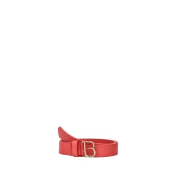 Cintura in pelle con logo tb colore corallo