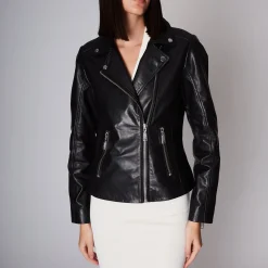 Giubbotto in pelle con zip colore nero