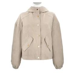 Giubbotto in pelle scamosciata con cappuccio colore beige