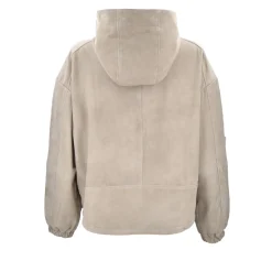 Giubbotto in pelle scamosciata con cappuccio colore beige