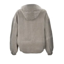 Giubbotto in pelle scamosciata con cappuccio colore verde