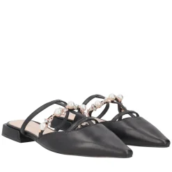 Sabot Iris in pelle con perle e strass colore nero
