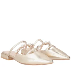 Sabot Iris in pelle con perle e strass colore oro