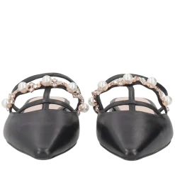 Sabot Iris in pelle con perle e strass colore nero