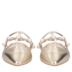 Sabot Iris in pelle con perle e strass colore oro
