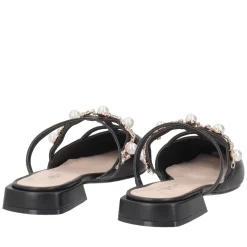 Sabot Iris in pelle con perle e strass colore nero