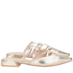 Sabot Iris in pelle con perle e strass colore oro