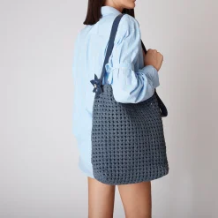 SACCA INTRECCIATA JEANS CON BUSTA INTERNA COLORE BLU