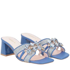 Sandalo Ocean in raffia con accessorio colore bluette