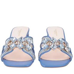 Sandalo Ocean in raffia con accessorio colore bluette