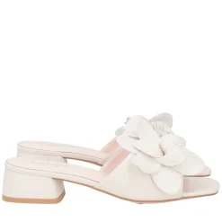 Sandalo Paloma in pelle con fiore colore avorio