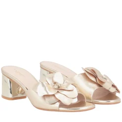 Sandalo Peony in pelle con fiore colore oro
