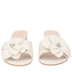 Sandalo Peony in pelle con fiore colore avorio