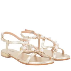 Sandalo Rainbow in pelle con perle e strass colore oro