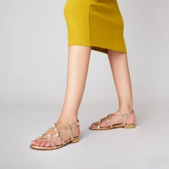 Sandalo Rainbow in pelle con perle e strass colore oro
