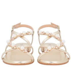 Sandalo Rainbow in pelle con perle e strass colore oro