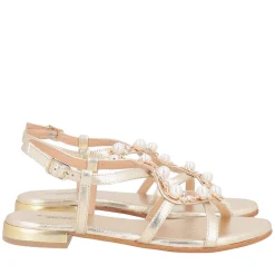 Sandalo Rainbow in pelle con perle e strass colore oro