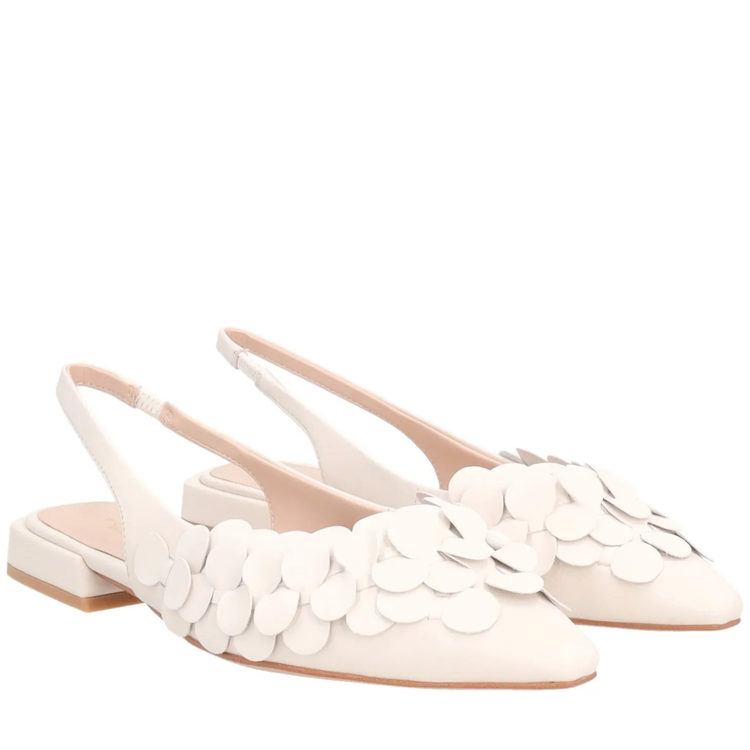 Slingback Iris in pelle con cerchietti colore avorio