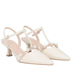 Slingback Jade in pelle con perle e strass colore avorio