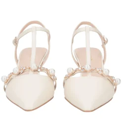 Slingback Jade in pelle con perle e strass colore avorio