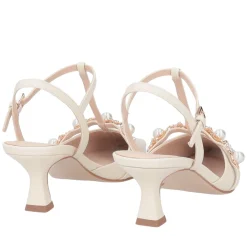 Slingback Jade in pelle con perle e strass colore avorio