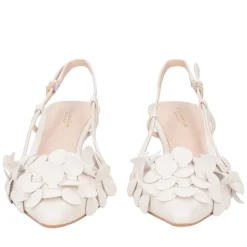 Slingback Jade in pelle con cerchietti colore avorio