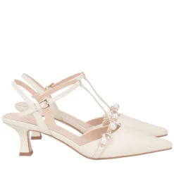 Slingback Jade in pelle con perle e strass colore avorio