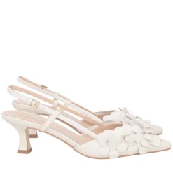 Slingback Jade in pelle con cerchietti colore avorio