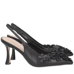Slingback Jasmine in pelle con fiori colore nero