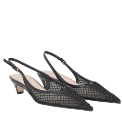 Slingback Kelly in tessuto con strass colore nero