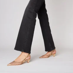 Slingback Kelly in tessuto con strass colore oro