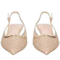 Slingback Kelly in tessuto con strass colore oro