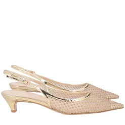 Slingback Kelly in tessuto con strass colore oro