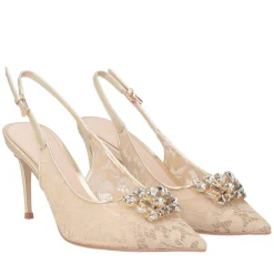 Slingback Laurel in pizzo con accessorio colore oro