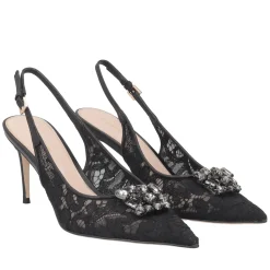 Slingback Laurel in pizzo con accessorio colore nero