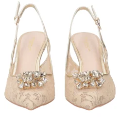 Slingback Laurel in pizzo con accessorio colore oro