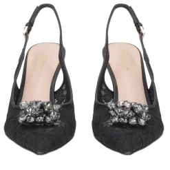 Slingback Laurel in pizzo con accessorio colore nero