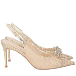 Slingback Laurel in pizzo con accessorio colore oro