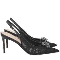 Slingback Laurel in pizzo con accessorio colore nero